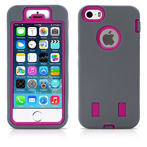 iPhone 5 Case, iPhone 5S Case, MagicMobileÂ® Premium Heavy Duty Hybrid Shockproof Dust Resistant Armor Cover Light Gray Silicone Layer and Hot Pink Hard Plastic Shell with Built-in Screen Protector and Free Pen Stylus