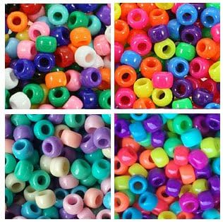 Opaque Multi Color Mixes Plastic Craft Pony Beads Kit 6 x 9mm, 4 Bags Variety Pack, 4 Colors (about 2000 beads)