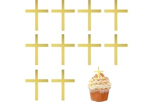 ONLYKXY 10pcs Gold Small Glitter Cross Cake Side Decor 1.77x2.36in Acrylic Cross Cupcake Topper Pick for Theme Party Craft DI