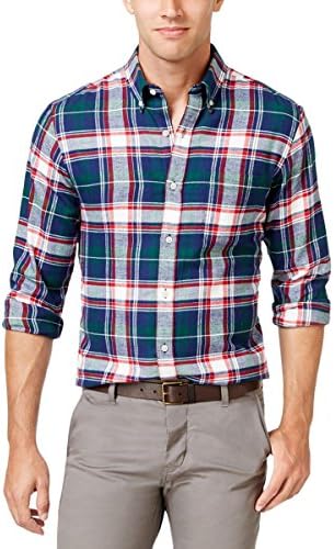 John Ashford Mens Meridian Flannel Plaid Button-Down Shirt Green L