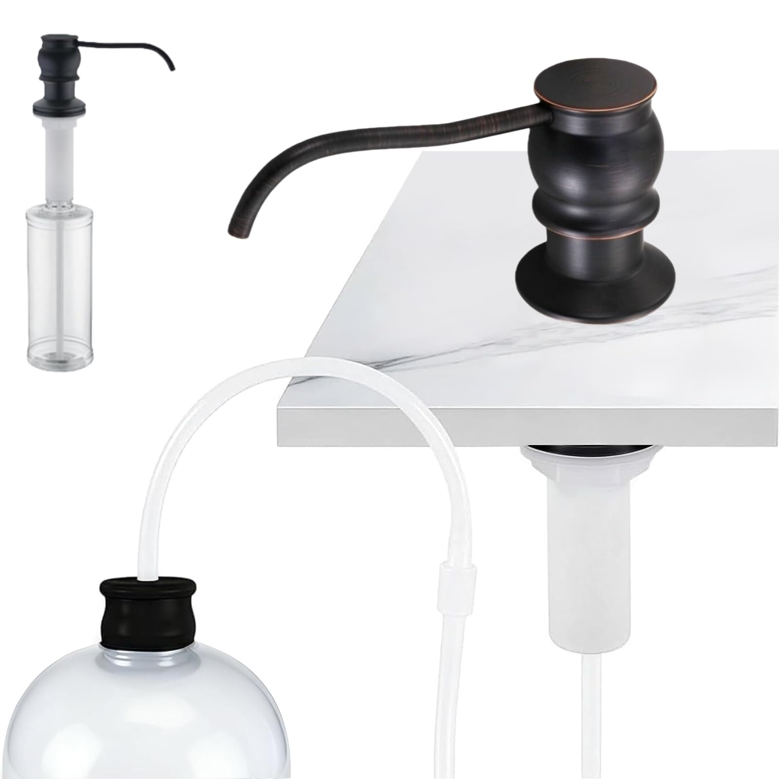 Photo 1 of ***BOTTLE IN PACKAGING DOES NOT GO TO PUMP TOP**** Brass Kitchen Soap Dispenser, Oil Rubbed Bronze in Sink Liquid Dish Soap Dispenser, Under Sink Hand Metal Dispenser Pump, 47.2" Silicone Long Tube for 0.79 "- 1.38" Bottle Mouths