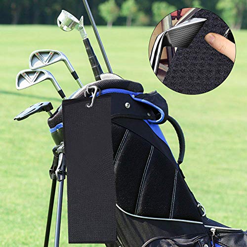 2 Pack Golf Towels, Black Microfiber Waffle Pattern Tri-Fold Golf Club Ball Cleaning Towel For Golf Bags With Clip Men Women Golf Gifts - Thumbnail 4