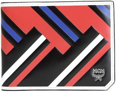 Mcm Men S Black Red Blue Leather Bi Fold Wallet With Logo