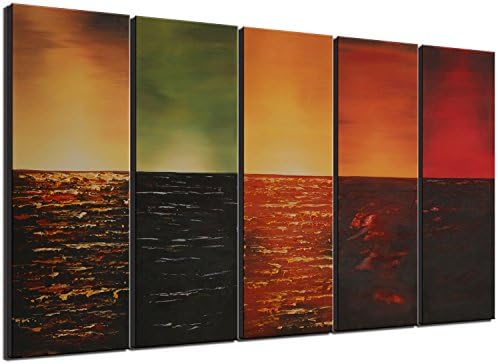 Ode-Rin Art Christmas Gift Hand Painted Oil Paintings Gift Colorful Square 5 Panels Wood Inside Framed Hanging Wall Decoration
