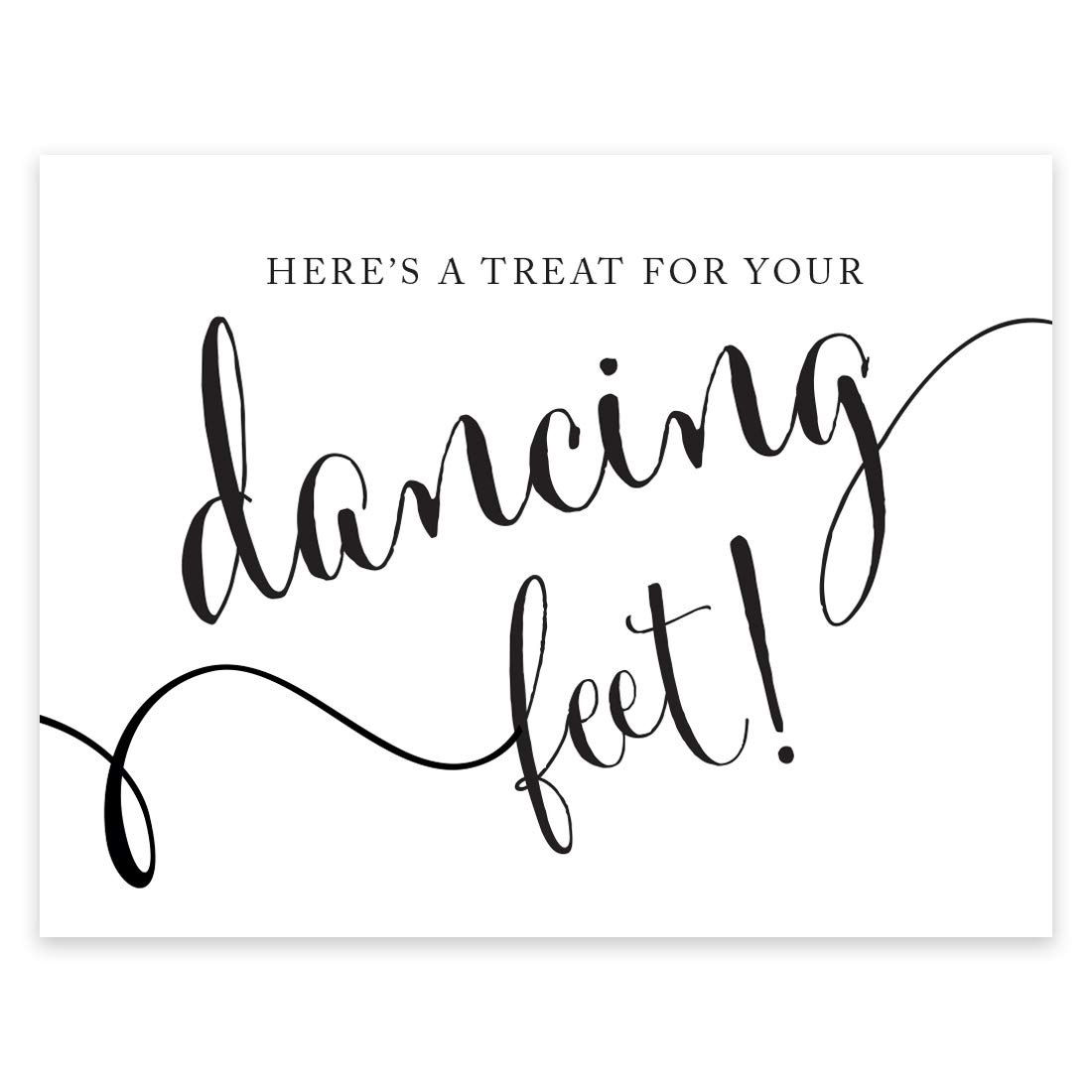 Andaz Press Wedding Party Signs, Formal Black and White, 8.5-inch x 11-inch, Here's a Treat for Your Dancing Feet! Flip Flop Sandals High Heels Shoes Dance Floor Reception Sign, 1-Pack