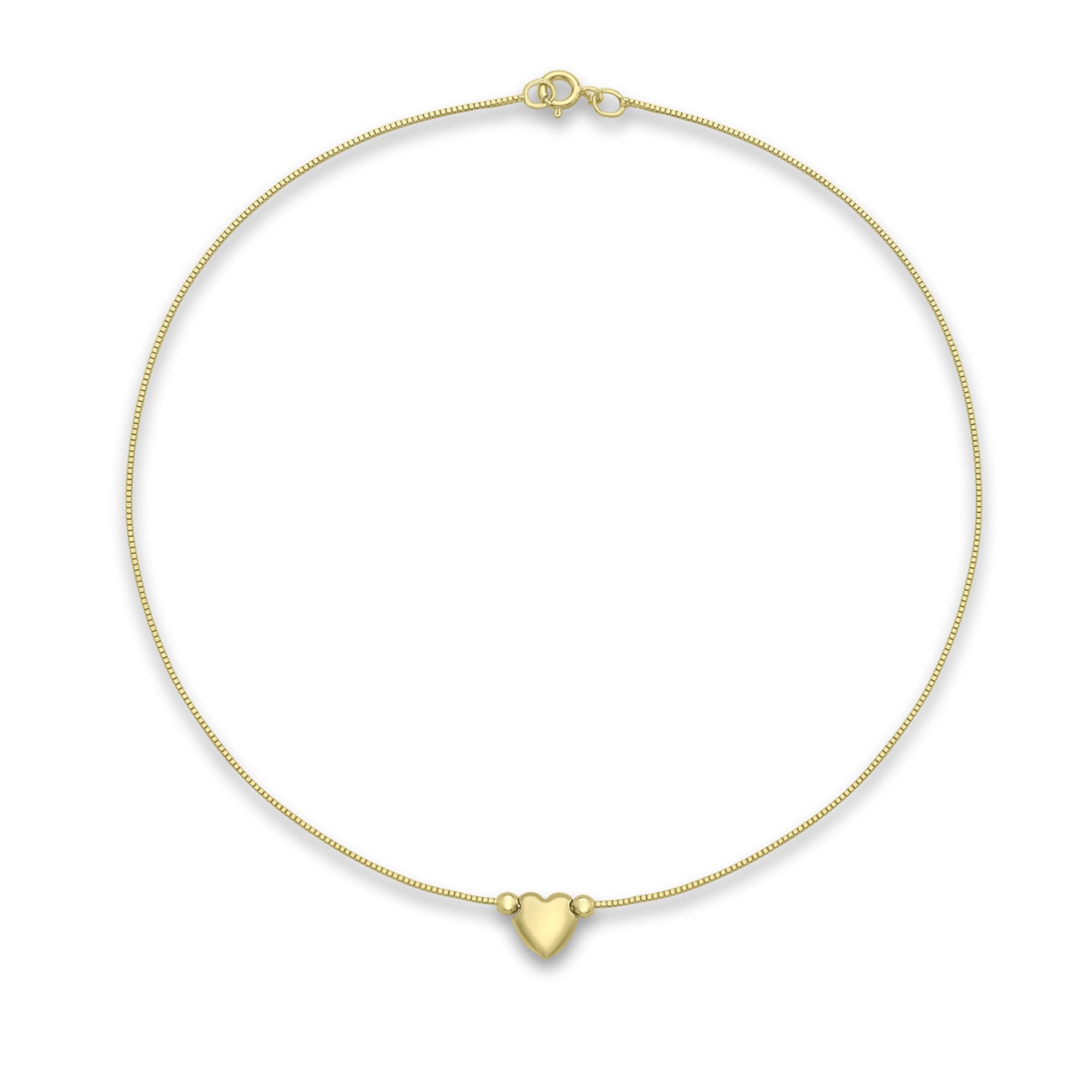 CARISSIMA Women's 9ct Yellow Gold Heart Charm Box Chain Anklet of 24cm/9.5"