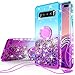 Galaxy S10 Plus Case Ring Liquid Glitter Kickstand Shock Proof Phone Case Waterfall Quicksand Bling Cute Protective Girls Women Cover Compatible for Samsung Galaxy S10 Plus/S10+ Cases - Teal/Purple