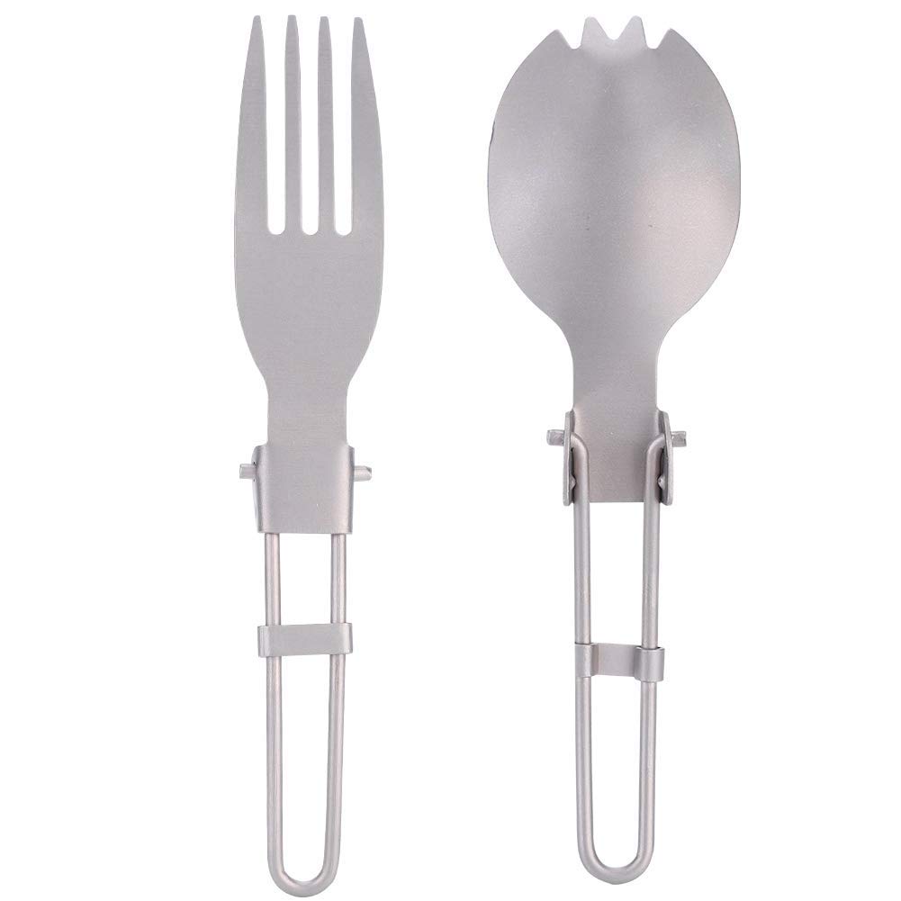 Outdoor Fork Spoon Set Portable Folding Fork Spork Camping Titanium Cutlery Travel Functional Eating Multi-Tool Utensil(Set) Mountaineering and Camping Outdoor Catering Equipment