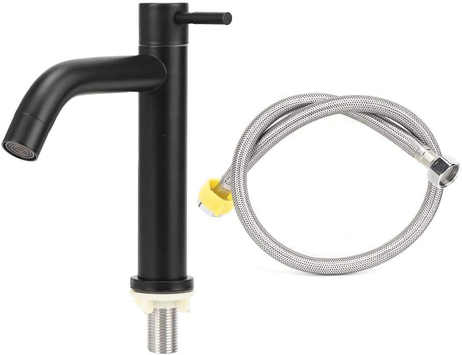 Mumusuki Single Cold Stainless Steel Black Bathroom Faucet with Hose