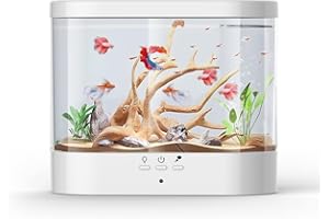 DEDESESE Fish Tank Aquarium 1.5 Gallon Desktop Fish Tank- 7 Color Light Self Cleaning 3 in 1 Pump with Filteration & Oxygenation & Circulation for Office Living Room