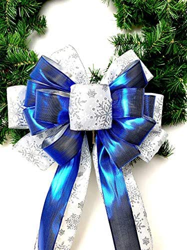 Amazon.com: Wreath Bow, Blue and Silver Tree Topper, Large Gift Bow
