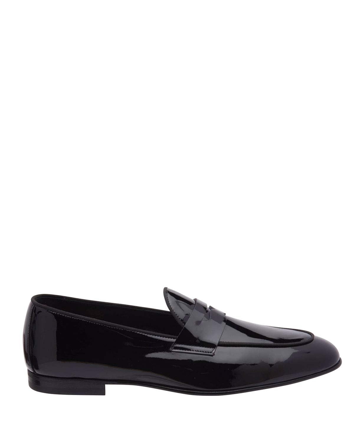 black patent penny loafers