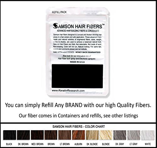 Hair Building Fibers BLACK Refill kit By Samson Large 25 Grams Made in USA Hair Loss Concealer Fibers (Black)
