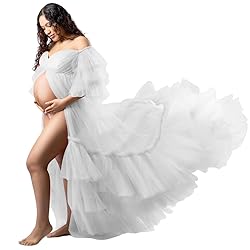 Tianzhihe Fluffy Tulle Maternity Robe for