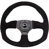NRG Innovations NRG-RST-009S Reinforced Steering Wheel Premium Suede Leather Steering Wheel With/BLACK Stitch/Spoke D-Shape Flat Bottom 320MM / 330 MM