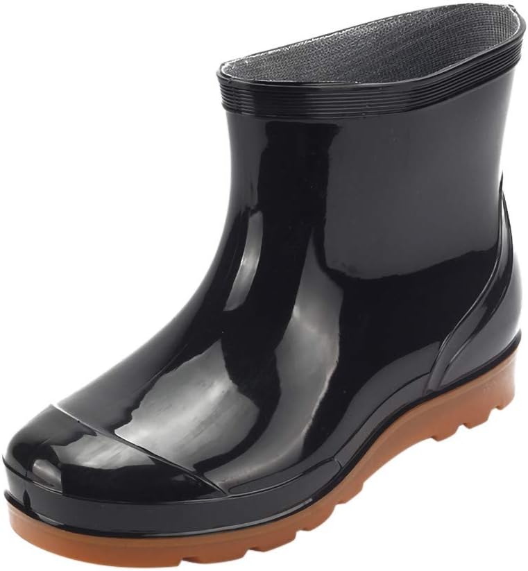 Mjjsk Boots -Leisure Men's Flat Low-Heeled Round Toe Shoes Waterproof Middle Tube Rain Boots