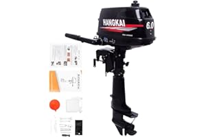 GOSHET 2-Stroke Outboard Motor, 102CC 6HP Heavy Duty Outboard Short Shaft Marine Engines Aquaculture Outdoor Adventure Boat Tiller Control w/Water Cooling & CDI Ignition System 4000-5000r/Min