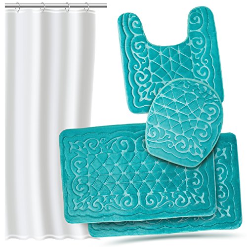 Effiliv 4 Piece Bathroom Rugs Set Memory Foam Bath (4 PieceTeal/Designs) eBay