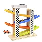 Ramp Racer Race Track;TEYTOY Toddlers Wooden Ramp Racer Race Track Vehicle Playsets with 4 Mini Racers (Exquisite packing)