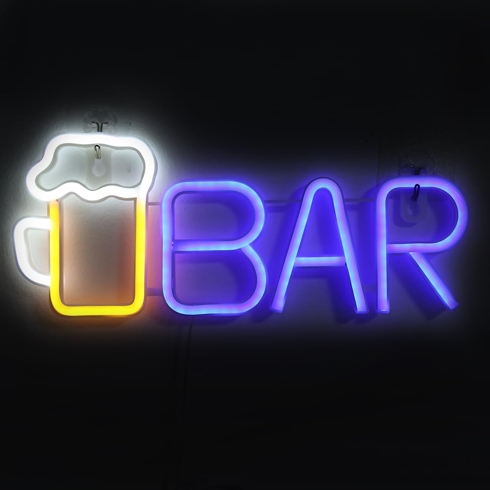 GUOCHENG Hanging Neon Bar Sign, Led Letter Lights Pub Sign, Light Up Neon Bar Lamps for Party Camping Men's Cave Wall Decor(Blue)