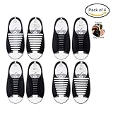 Pack of 4 No Tie Elastic Shoelaces For Adults, Konsait Lazy No-Tie Silicone Elastic Shoe Laces Running Shoelaces Athletic Shoe laces 16pc/pair, 2 pair Black + 2 pair White