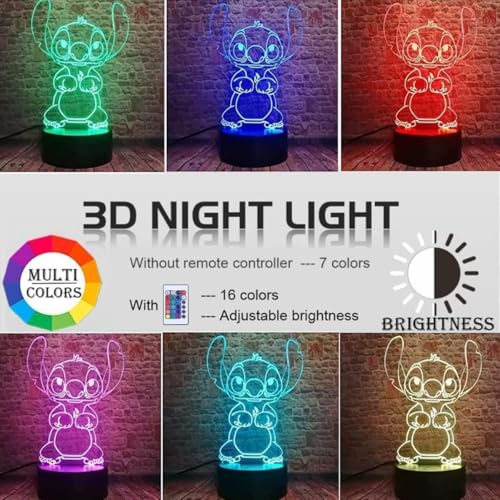 LOUHH Stitch Lamp, 3D LED Smart Remote Control Lamp 16 Colours Christmas Gift Children's Room Decoration Holiday Gift