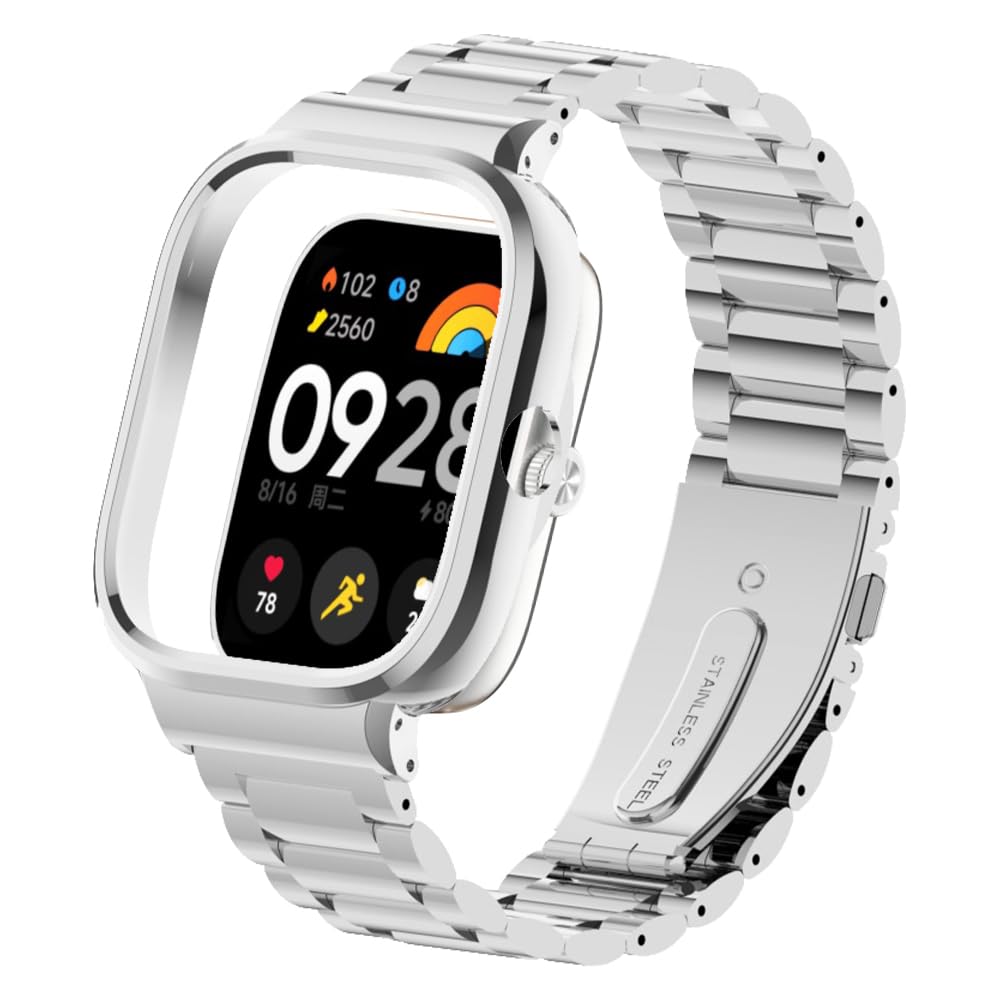 SeNool Strap for Xiaomi Redmi Watch 4, Metal Stainless Adjustable Quick Release Replacement Smart Watch Strap Band for Men Women for Xiaomi Redmi Watch 4 Silver