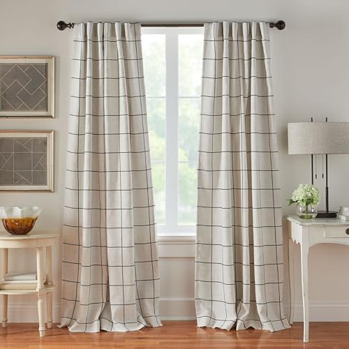 Elrene Home Fashions Brighton Windowpane Plaid Blackout Window Curtain, Living Room and Bedroom Drape with Back Tab and Rod Pocket Tabs, 52x108, Black, 1 Panel