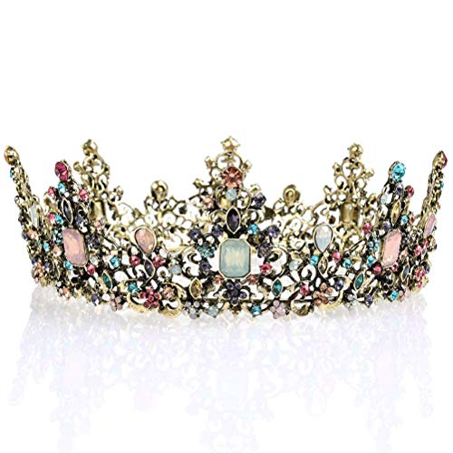 YANSHON Baroque Queen Crown, Rhinestone Wedding Crowns Crystal Tiara Crowns Hair Jewelry Rhinestone Wedding Costume Party Hair Accessories with Gemstones - Thumbnail 7
