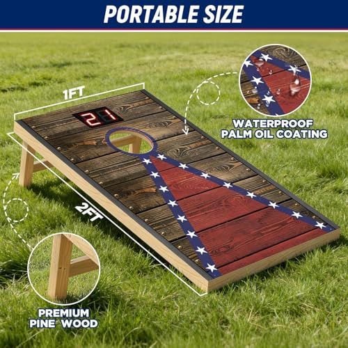 Electronic Cornhole Board Set (2x1ft) - Automatic Scoring Corn Hole Game for Adults - Infrared Sensing Wood Set with 8 Bags & Carry Case for Backyard, Party & Tailgates