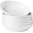 Kanwone Porcelain Pasta Bowls, 32 Ounce Salad Bowls - Set of 6, Shallow Soup Bowls Plates, Large Serving Bowl Set, Microwave and Dishwasher Safe, White