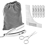 Beard Grooming Kit For Men, CUGLB Beard Styling &amp; Shaping Template Comb &amp; Professional Straight Edge Razor(10pcs Blades) &amp; Stainless Steel Scissors &amp; A Large Velvet Bag for Perfect Lines &amp; Symmetry