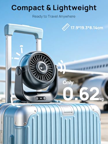 Ventilateur Brumisateur Bureau - 5000mAh Mini Ventilateurs Silencieux de Table avec 5 Vitesses, Ecran LED & Réglable à 90°, Petit Table Fan USB Rechargeable pour Chambre Bureau Extérieur (Noir)