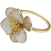 Kokoma Elegant Flower Ring for Women Rhinestone Camellia Flower Statement Rings Adjustable Open Band Rings Wedding Eternity Bands Dainty Jewelry