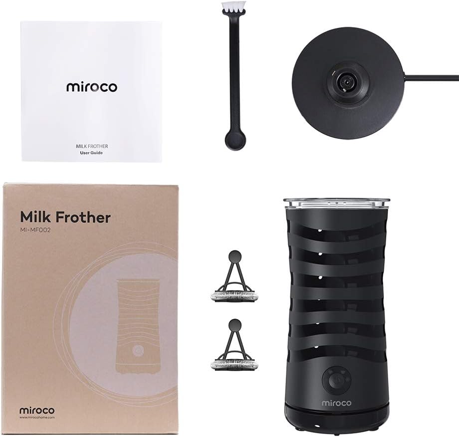 Milk Frother, Miroco Electric Milk Steamer Soft Foam Maker for Hot and Cold Milk Froth, Cappuccino, Coffee, Latte, Double Wall Milk Warmer Heater with Extra Whisks, Non-Stick Interior, Strix Control: Kitchen & Dining