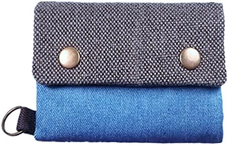 Korean Japanese Style Canvas Youth Wallet Cartoon Credit Card Photo Bill Key Holder (Royal Blue and Brown)
