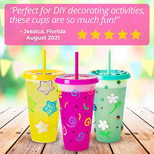 5 pc Color Changing Cups With Lids and Straws Multi Size Pack 16 and
