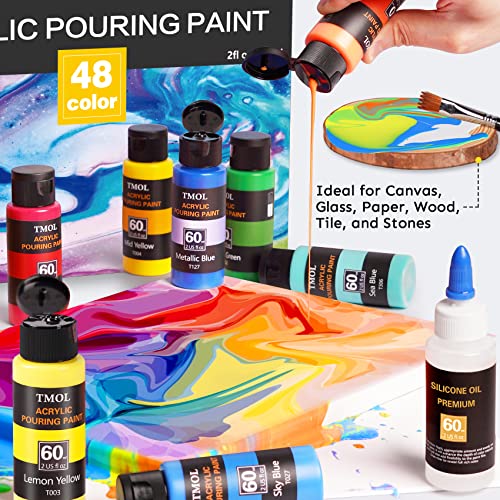 Acrylic Pouring Paint Set, 48 Colors (2 oz/Bottle) with Silicone Oil