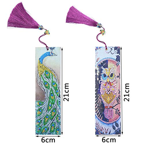 Umbresen Leather Bookmark DIY 5D Special Shaped Diamond Painting by Number Kits,Beaded Tassel Book Marks Art Craft Mosaic Making Gifts for Christmas, Thanksgiving, New Year, Birthday (Set B-2 pcs)