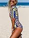 Sidefeel Women Abstract Print Zip Front Half Sleeve One Piece Swimsuit Large Multicolor