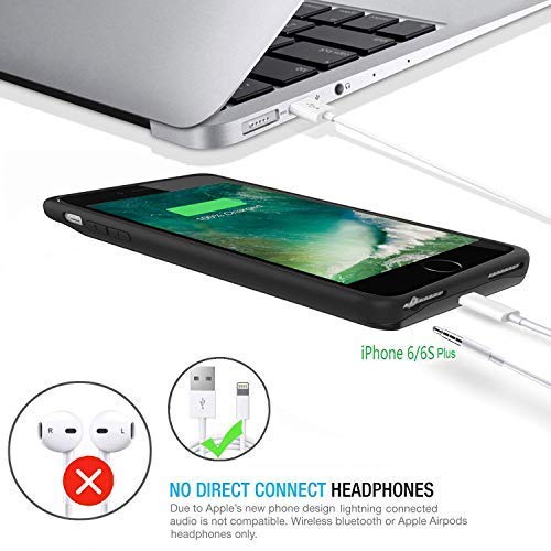 iPhone 6s Plus / 7 Plus / 8 Plus Battery Case, Slim Portable Rechargeable Charger Case - iPhone 6s Plus / 6 Plus 4000mAh by iBatrycas - Black-Unique