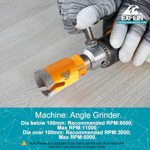 12-Piece Diamond Tile Drill Bit Kit – EXFEIN Hole Saw 6/6/8/25/35/50/68 mm + 10 mm Finger Drill Bits + 50 mm Bevelled Chamfer Bits + Adapter + 2 x 125 mm Diamond Disc for Porcelain Marble Granite