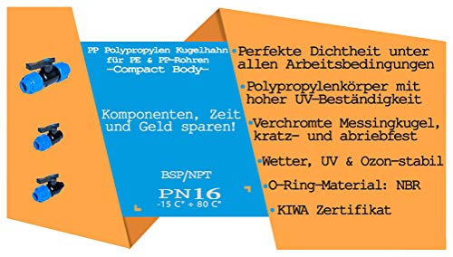 PP Kugelhahn 2 Fach Klemmmuffe 32x32mm Klemm x Klemm PP Klemmfitting Klemmverbinder PP-Kugelventil PP Absperrhahn mit… – Bild 7