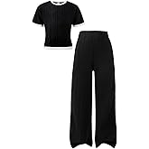 Vitalique Size 7-14 Girls Clothes 2 Piece Sets Short Sleeve Letter Print Top T-Shirts Camo Cargo Pants Fall Outfits