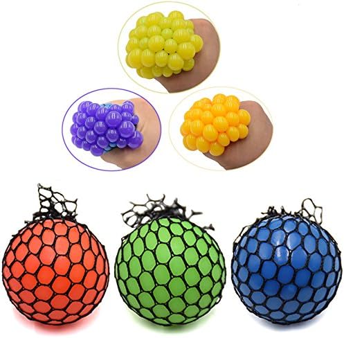 Seprovider Mesh Squishy Ball, Squeezing Grape Ball for Stress Anxiety Relief, Pack of 3 Novelty Toy for Adults Children (Green / Red / Purple)