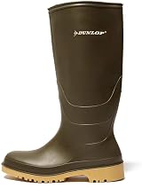 Dunlop Dull Unisex Full Knee Waterproof Rain Boots Green Crepe PVC Wellies EU34