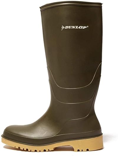 Dunlop Dull Unisex Full Knee Waterproof Rain Boots Green Crepe PVC Wellies EU34