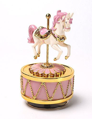 HoneyGifts Luxury Carousel Music Box, Happy Pony Design, for Kids (Pink & Gold)
