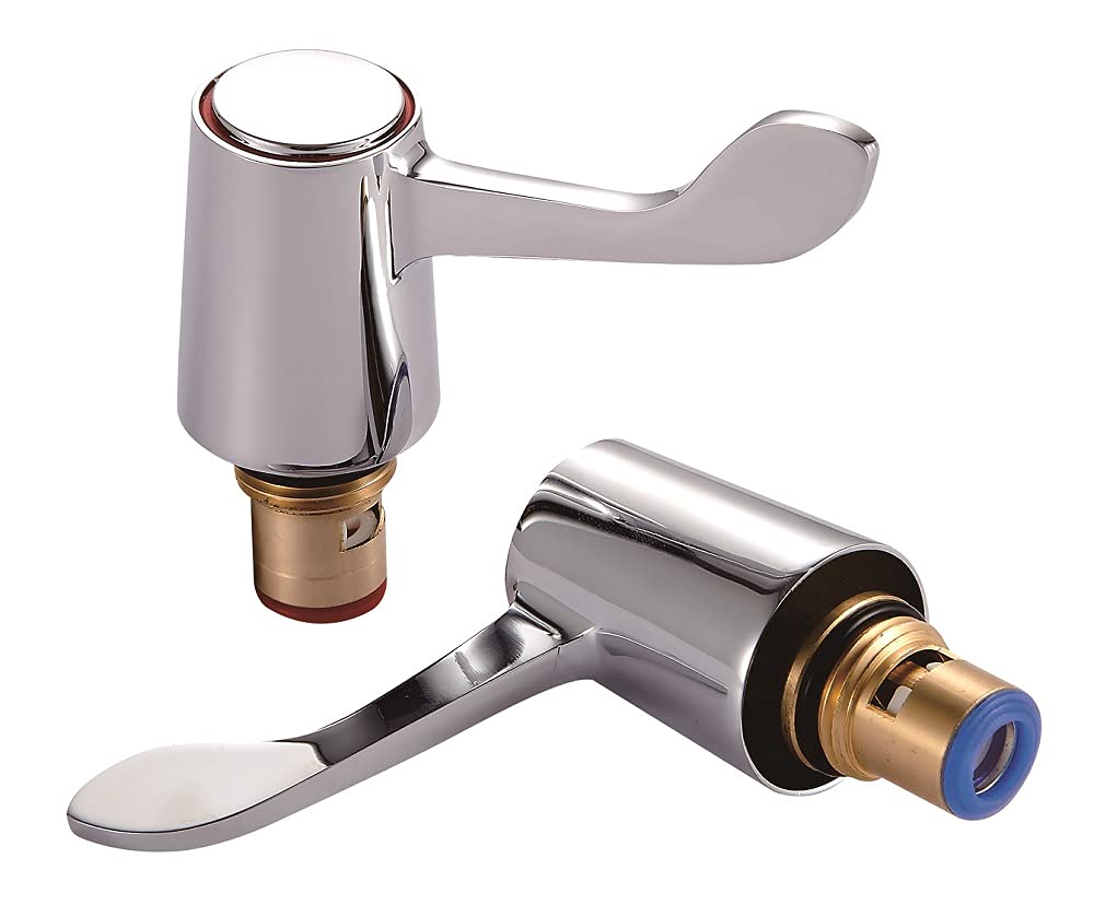 KINGBATH™ Tap Revivers Kit 1/2” Lever Head Basin Sink Taps Mixers Bidet Handles Quarter Turn Valves Cartridges (Hot/Red & Cold/Blue Indicator) Replacement(2 Pack/Pair)