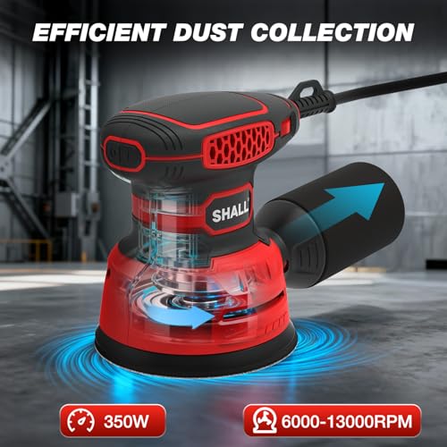 SHALL 350W eccentric sanders, with 30 sanding sheets, 6 speeds, 125 mm hand tool, dust extraction function, suitable for sanding, polishing and woodworking.